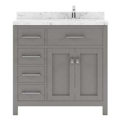 VHG MS-2136L-CMSQ-GR-NM Caroline Parkway 36" Single Bath Vanity in Gray with Cultured Marble Quartz Top and Square Sink