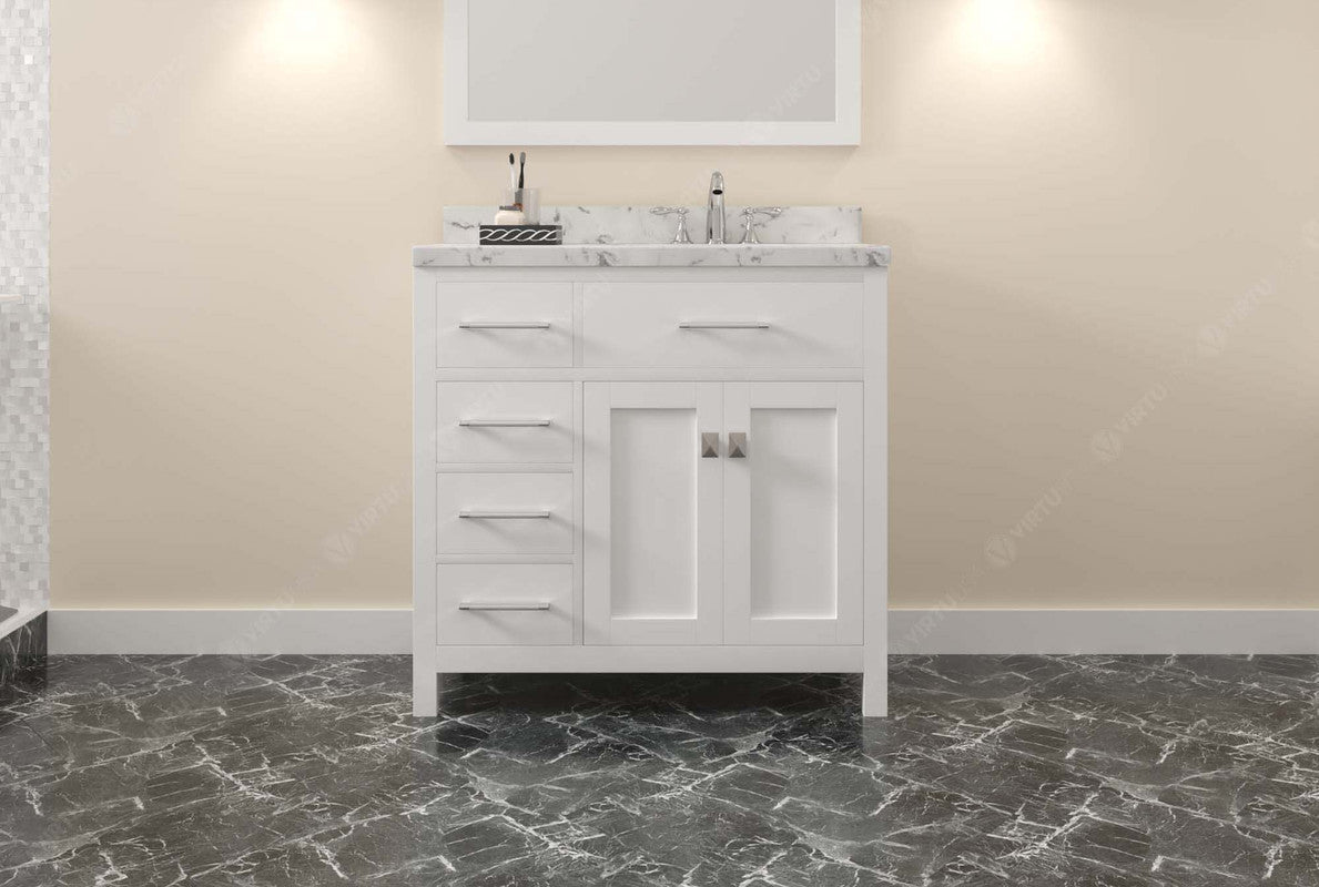 VHG MS-2136L-CMSQ-WH-NM Caroline Parkway 36" Single Bath Vanity in White with Cultured Marble Quartz Top and Square Sink