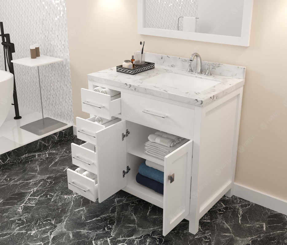 VHG MS-2136L-CMSQ-WH-NM Caroline Parkway 36" Single Bath Vanity in White with Cultured Marble Quartz Top and Square Sink