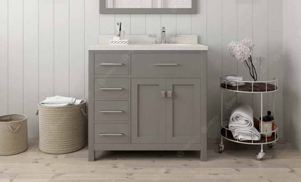 VHG MS-2136L-DWQRO-GR-NM Caroline Parkway 36" Single Bath Vanity in Gray with White Quartz Top and Round Sink
