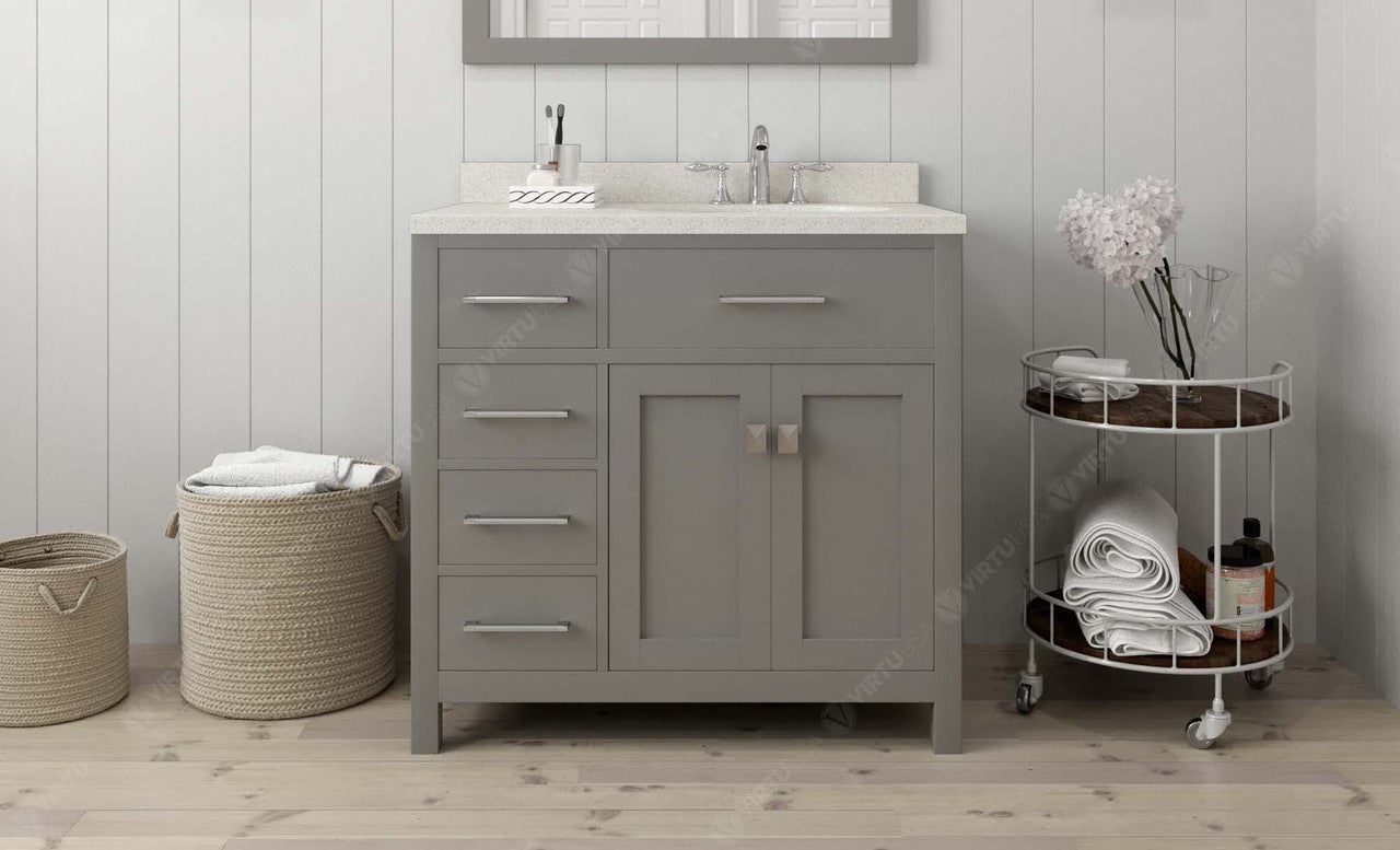 VHG MS-2136L-DWQRO-GR-NM Caroline Parkway 36" Single Bath Vanity in Gray with White Quartz Top and Round Sink