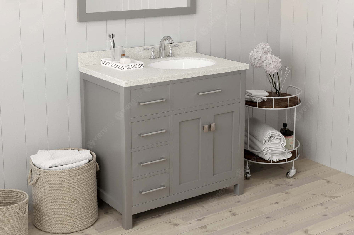 VHG MS-2136L-DWQRO-GR-NM Caroline Parkway 36" Single Bath Vanity in Gray with White Quartz Top and Round Sink