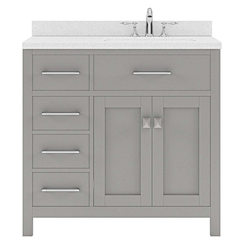 VHG MS-2136L-DWQRO-GR-NM Caroline Parkway 36" Single Bath Vanity in Gray with White Quartz Top and Round Sink