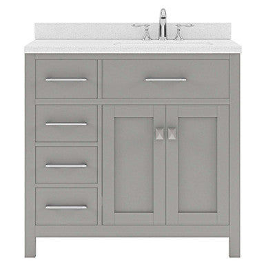 VHG MS-2136L-DWQRO-GR-NM Caroline Parkway 36" Single Bath Vanity in Gray with White Quartz Top and Round Sink