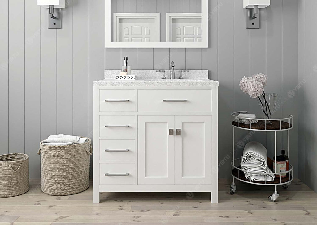 VHG MS-2136L-DWQRO-WH-NM Caroline Parkway 36" Single Bath Vanity in White with White Quartz Top and Round Sink