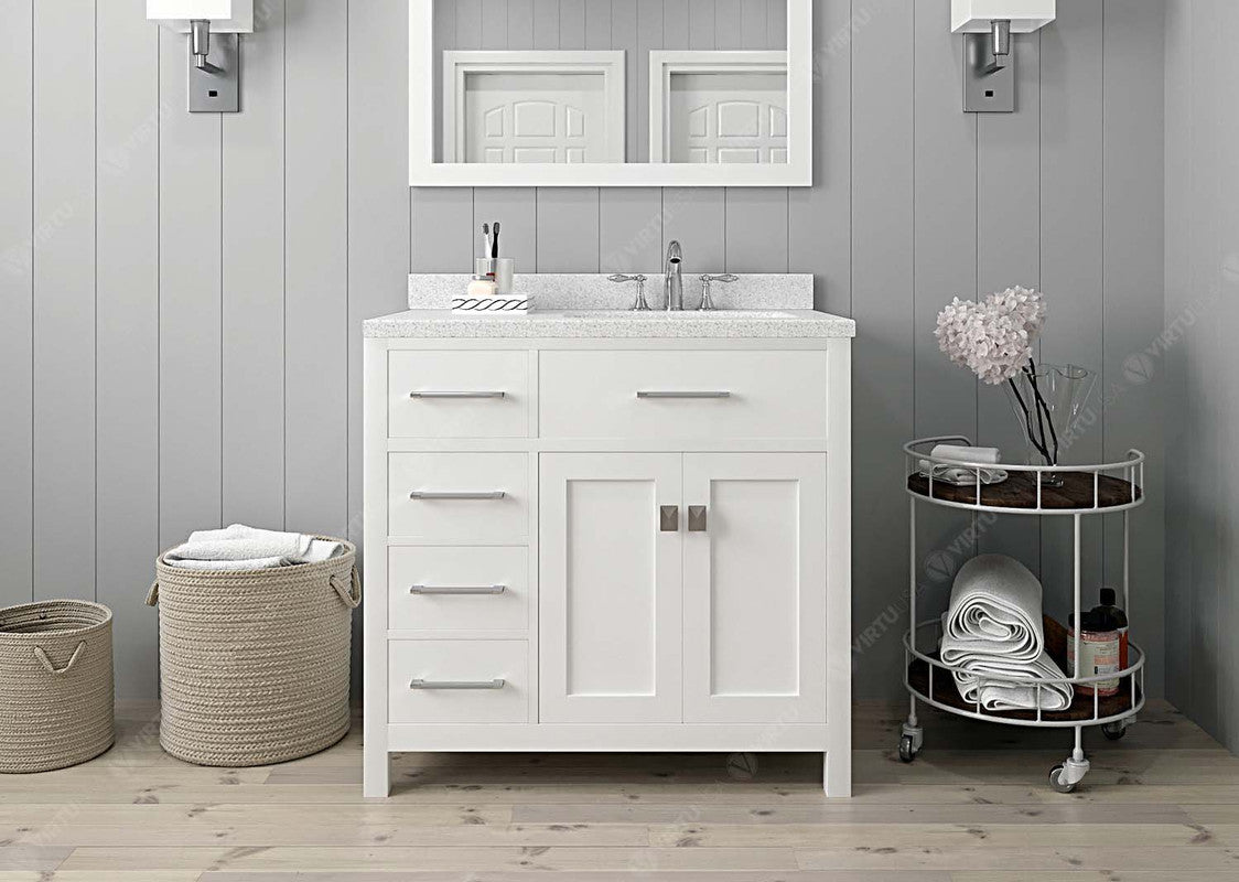 VHG MS-2136L-DWQRO-WH-NM Caroline Parkway 36" Single Bath Vanity in White with White Quartz Top and Round Sink