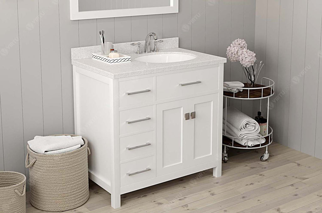 VHG MS-2136L-DWQRO-WH-NM Caroline Parkway 36" Single Bath Vanity in White with White Quartz Top and Round Sink