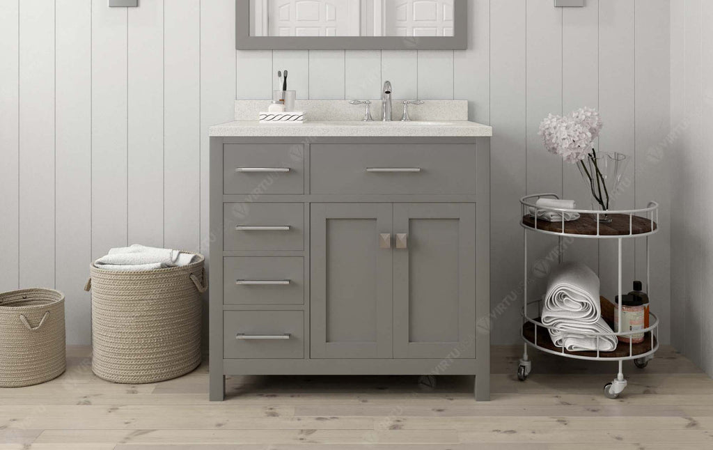 VHG MS-2136L-DWQSQ-GR-NM Caroline Parkway 36" Single Bath Vanity in Gray with White Quartz Top and Square Sink