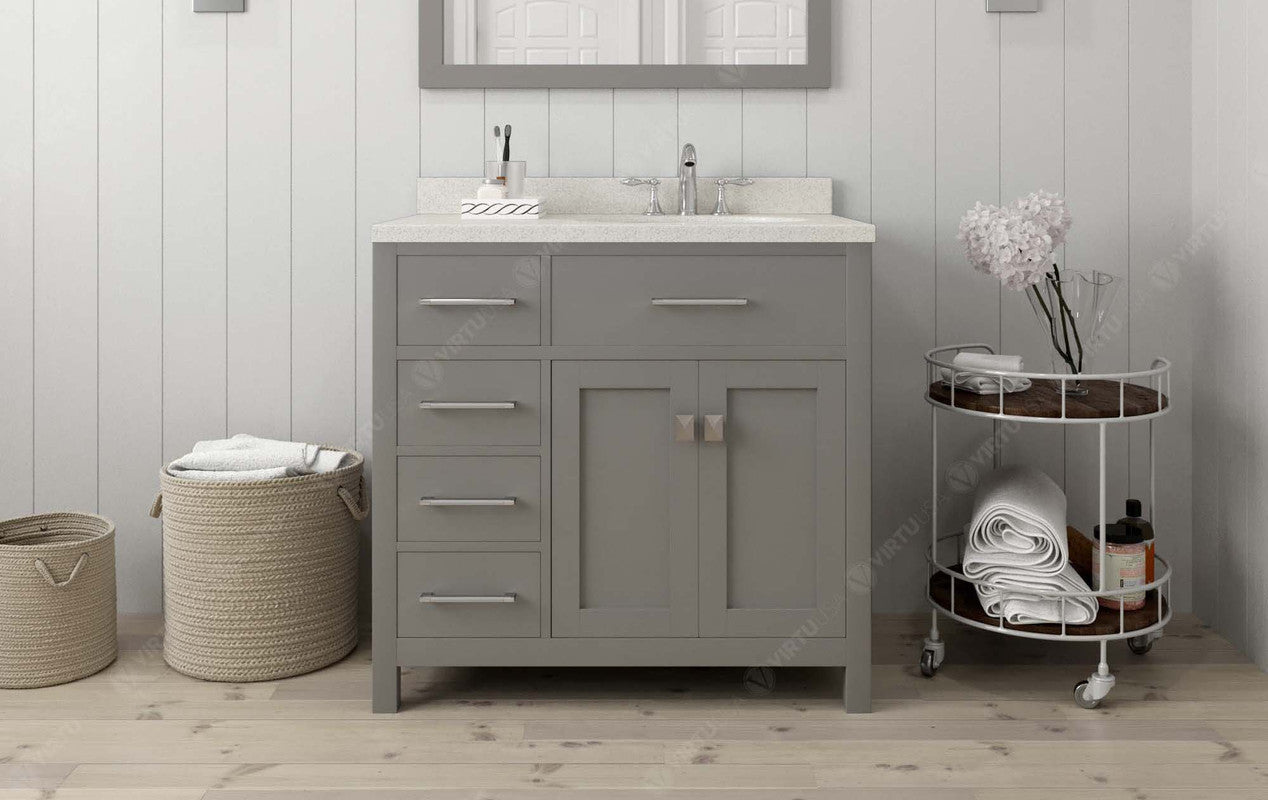 VHG MS-2136L-DWQSQ-GR-NM Caroline Parkway 36" Single Bath Vanity in Gray with White Quartz Top and Square Sink