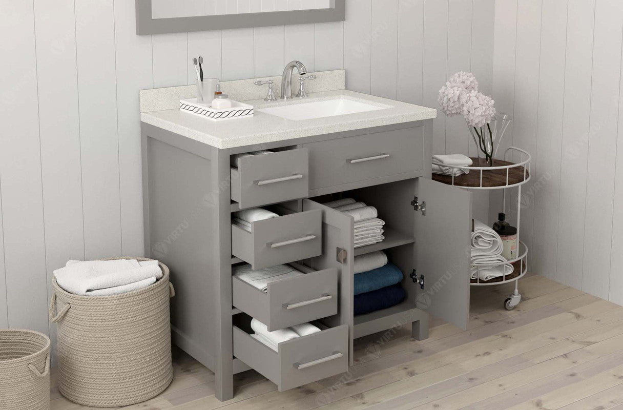 VHG MS-2136L-DWQSQ-GR-NM Caroline Parkway 36" Single Bath Vanity in Gray with White Quartz Top and Square Sink
