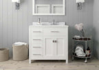 VHG MS-2136L-DWQSQ-WH-NM Caroline Parkway 36" Single Bath Vanity in White with White Quartz Top and Square Sink