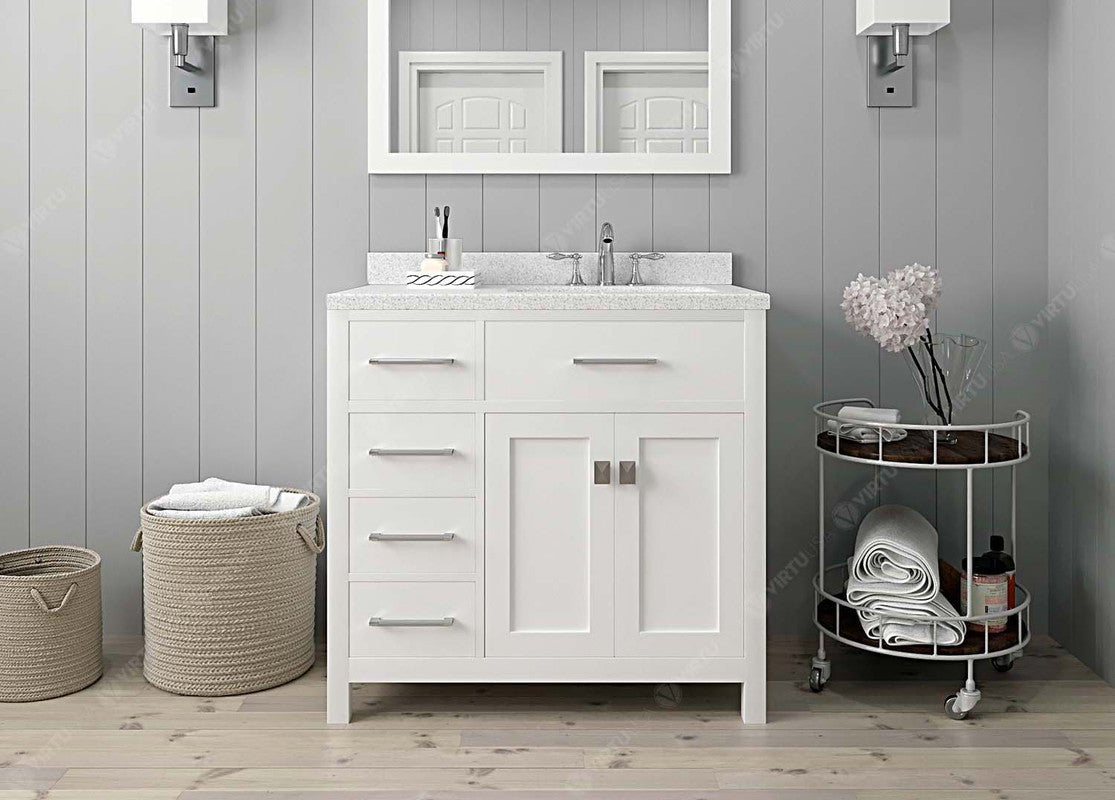 VHG MS-2136L-DWQSQ-WH-NM Caroline Parkway 36" Single Bath Vanity in White with White Quartz Top and Square Sink