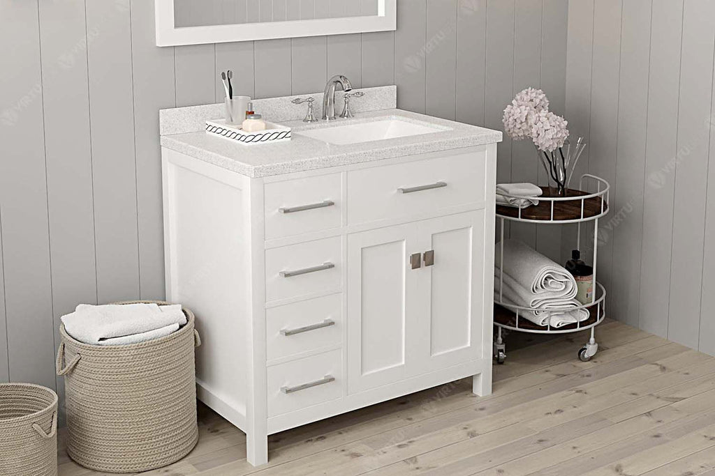 VHG MS-2136L-DWQSQ-WH-NM Caroline Parkway 36" Single Bath Vanity in White with White Quartz Top and Square Sink