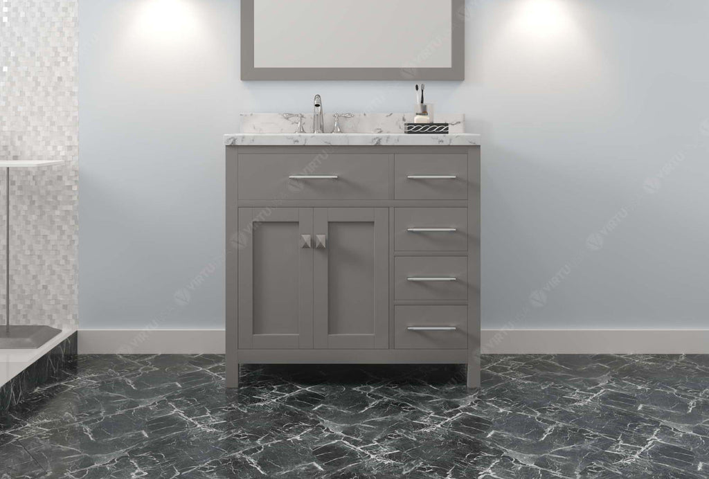 VHG MS-2136R-CMRO-GR-NM Caroline Parkway 36" Single Bath Vanity in Gray with Cultured Marble Quartz Top and Round Sink