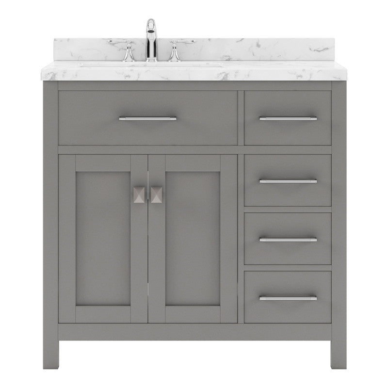 VHG MS-2136R-CMRO-GR-NM Caroline Parkway 36" Single Bath Vanity in Gray with Cultured Marble Quartz Top and Round Sink