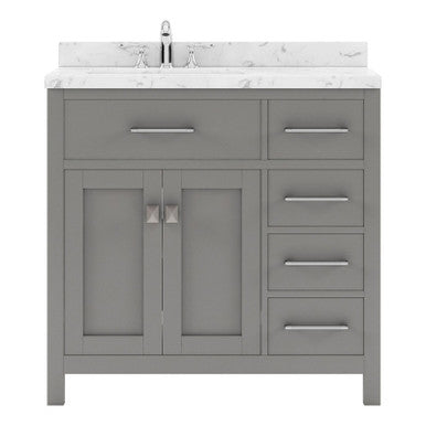 VHG MS-2136R-CMSQ-GR-NM Caroline Parkway 36" Single Bath Vanity in Gray with Cultured Marble Quartz Top and Square Sink