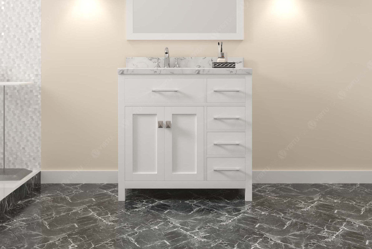 VHG MS-2136R-CMRO-WH-NM Caroline Parkway 36" Single Bath Vanity in White with Cultured Marble Quartz Top and Round Sink