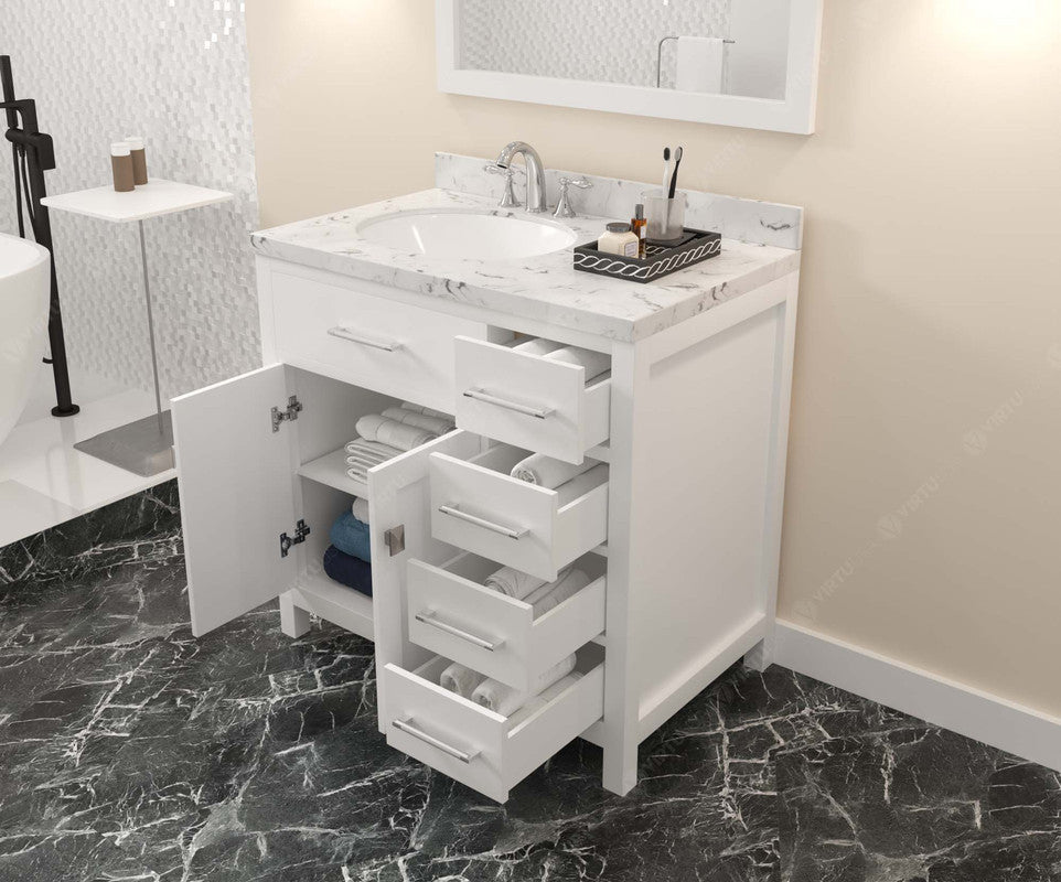 VHG MS-2136R-CMRO-WH-NM Caroline Parkway 36" Single Bath Vanity in White with Cultured Marble Quartz Top and Round Sink