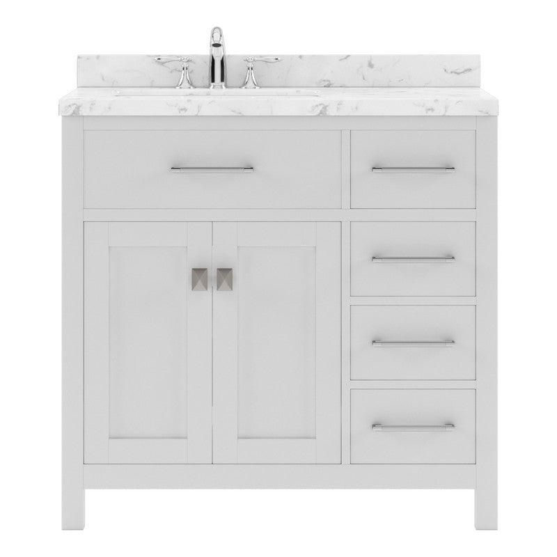 VHG MS-2136R-CMSQ-WH-NM Caroline Parkway 36" Single Bath Vanity in White with Cultured Marble Quartz Top and Square Sink