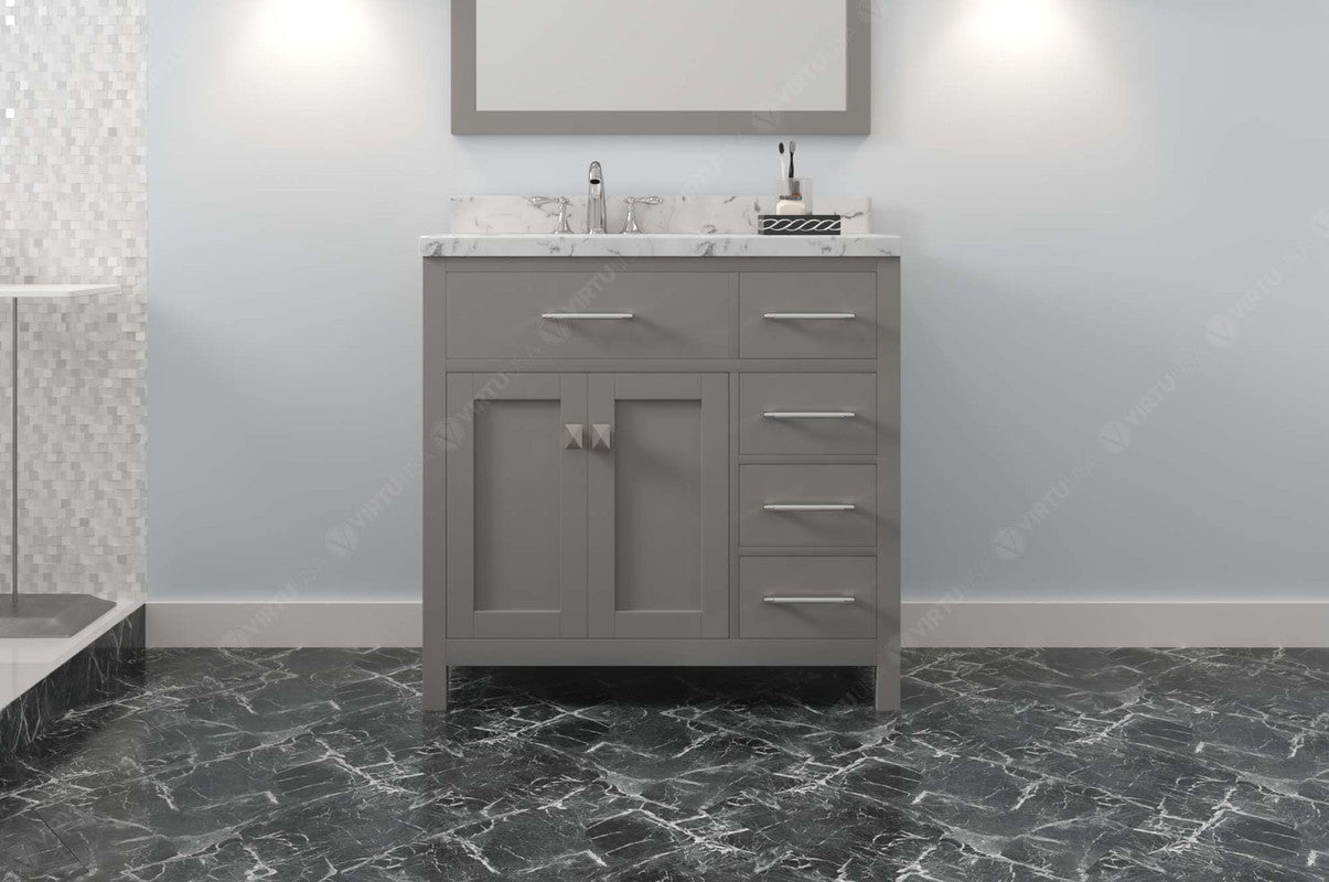 VHG MS-2136R-CMSQ-GR-NM Caroline Parkway 36" Single Bath Vanity in Gray with Cultured Marble Quartz Top and Square Sink