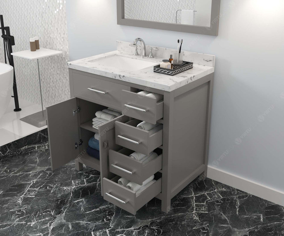 VHG MS-2136R-CMSQ-GR-NM Caroline Parkway 36" Single Bath Vanity in Gray with Cultured Marble Quartz Top and Square Sink