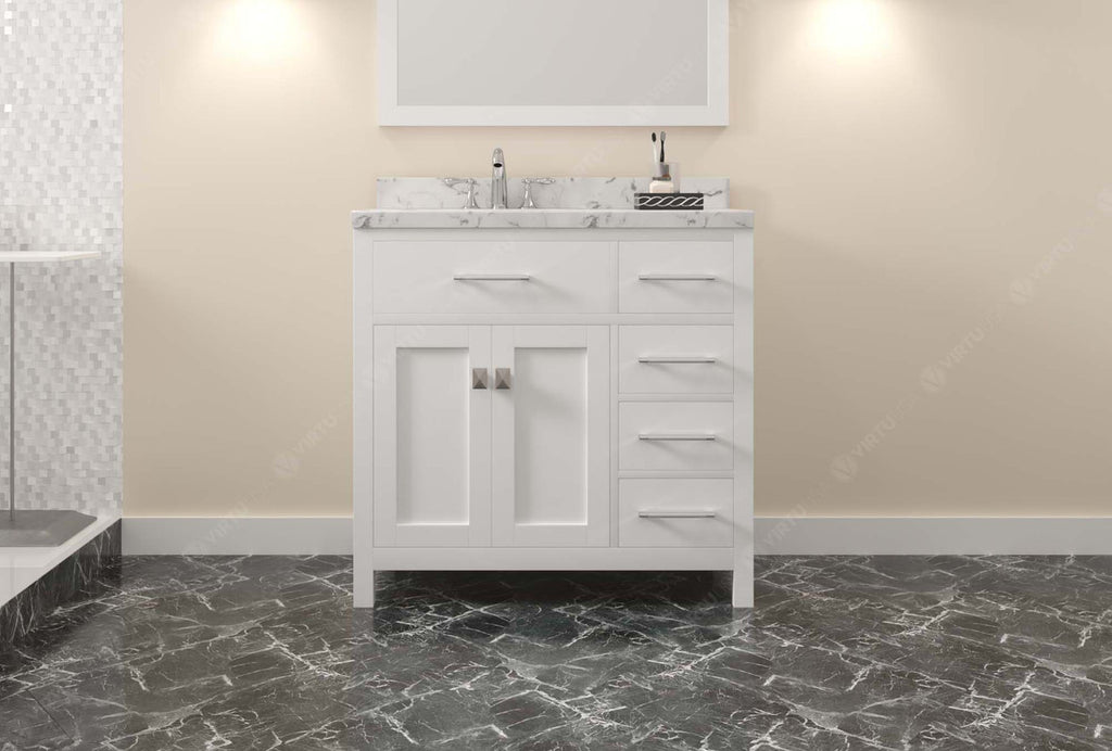 VHG MS-2136R-CMSQ-WH-NM Caroline Parkway 36" Single Bath Vanity in White with Cultured Marble Quartz Top and Square Sink