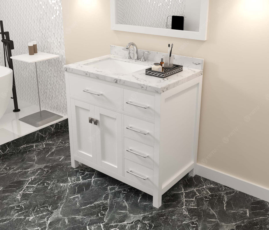 VHG MS-2136R-CMSQ-WH-NM Caroline Parkway 36" Single Bath Vanity in White with Cultured Marble Quartz Top and Square Sink