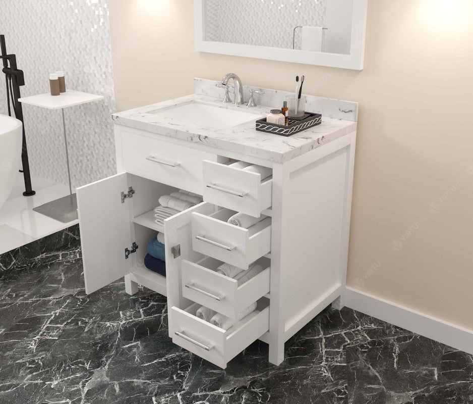 VHG MS-2136R-CMSQ-WH-NM Caroline Parkway 36" Single Bath Vanity in White with Cultured Marble Quartz Top and Square Sink