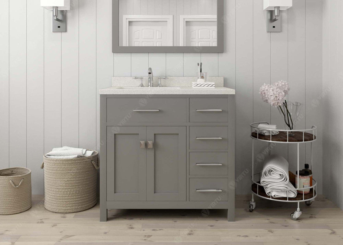 VHG MS-2136R-DWQRO-GR-NM Caroline Parkway 36" Single Bath Vanity in Gray with White Quartz Top and Round Sink