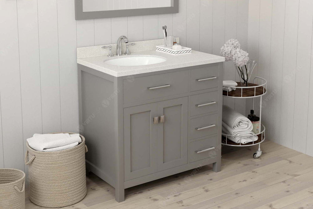 VHG MS-2136R-DWQRO-GR-NM Caroline Parkway 36" Single Bath Vanity in Gray with White Quartz Top and Round Sink