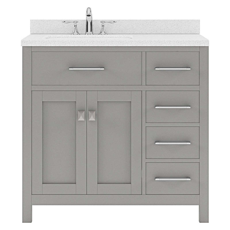 VHG MS-2136R-DWQRO-GR-NM Caroline Parkway 36" Single Bath Vanity in Gray with White Quartz Top and Round Sink