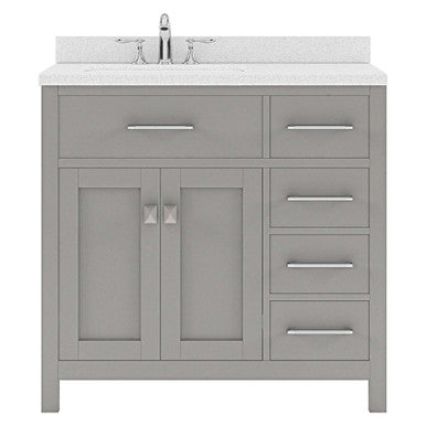 VHG MS-2136R-DWQRO-GR-NM Caroline Parkway 36" Single Bath Vanity in Gray with White Quartz Top and Round Sink