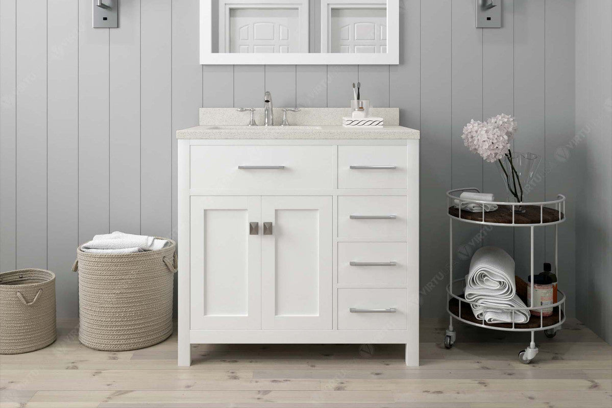VHG MS-2136R-DWQRO-WH-NM Caroline Parkway 36" Single Bath Vanity in White with White Quartz Top and Round Sink