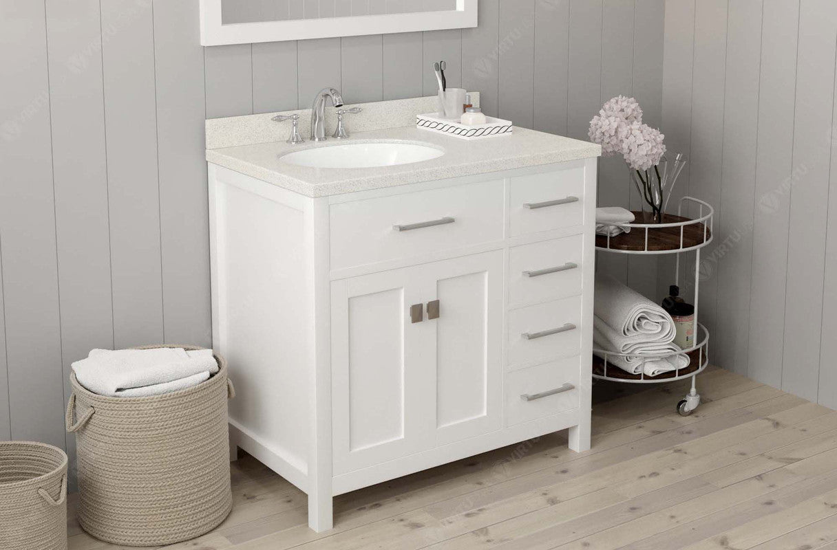VHG MS-2136R-DWQRO-WH-NM Caroline Parkway 36" Single Bath Vanity in White with White Quartz Top and Round Sink
