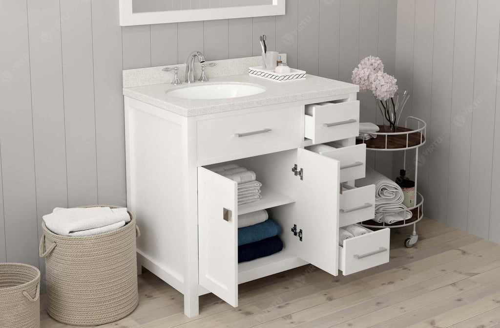 VHG MS-2136R-DWQRO-WH-NM Caroline Parkway 36" Single Bath Vanity in White with White Quartz Top and Round Sink