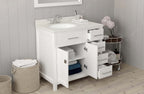 VHG MS-2136R-DWQRO-WH-NM Caroline Parkway 36" Single Bath Vanity in White with White Quartz Top and Round Sink