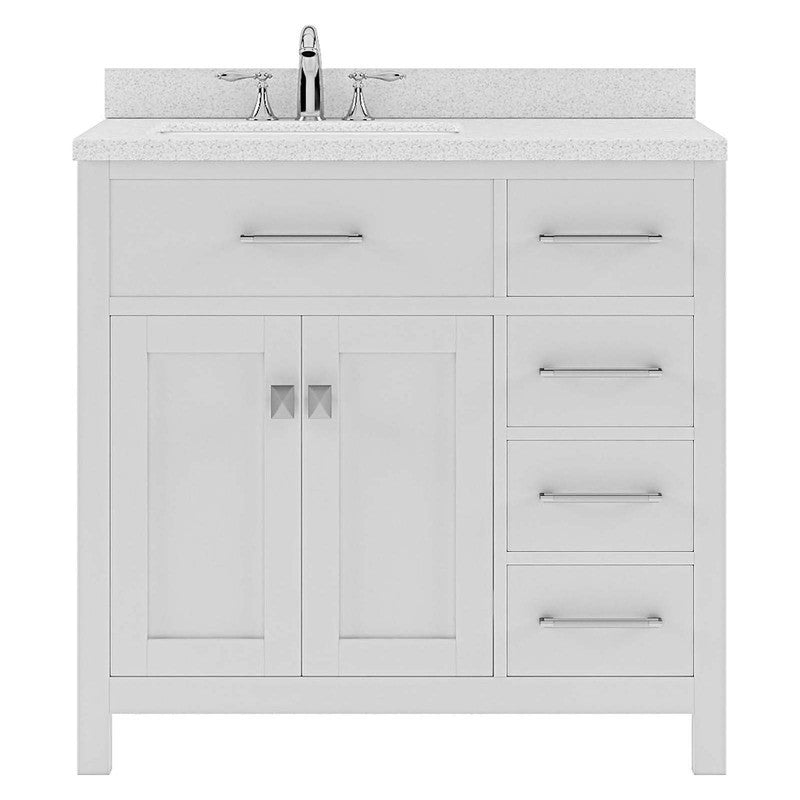 VHG MS-2136R-DWQRO-WH-NM Caroline Parkway 36" Single Bath Vanity in White with White Quartz Top and Round Sink
