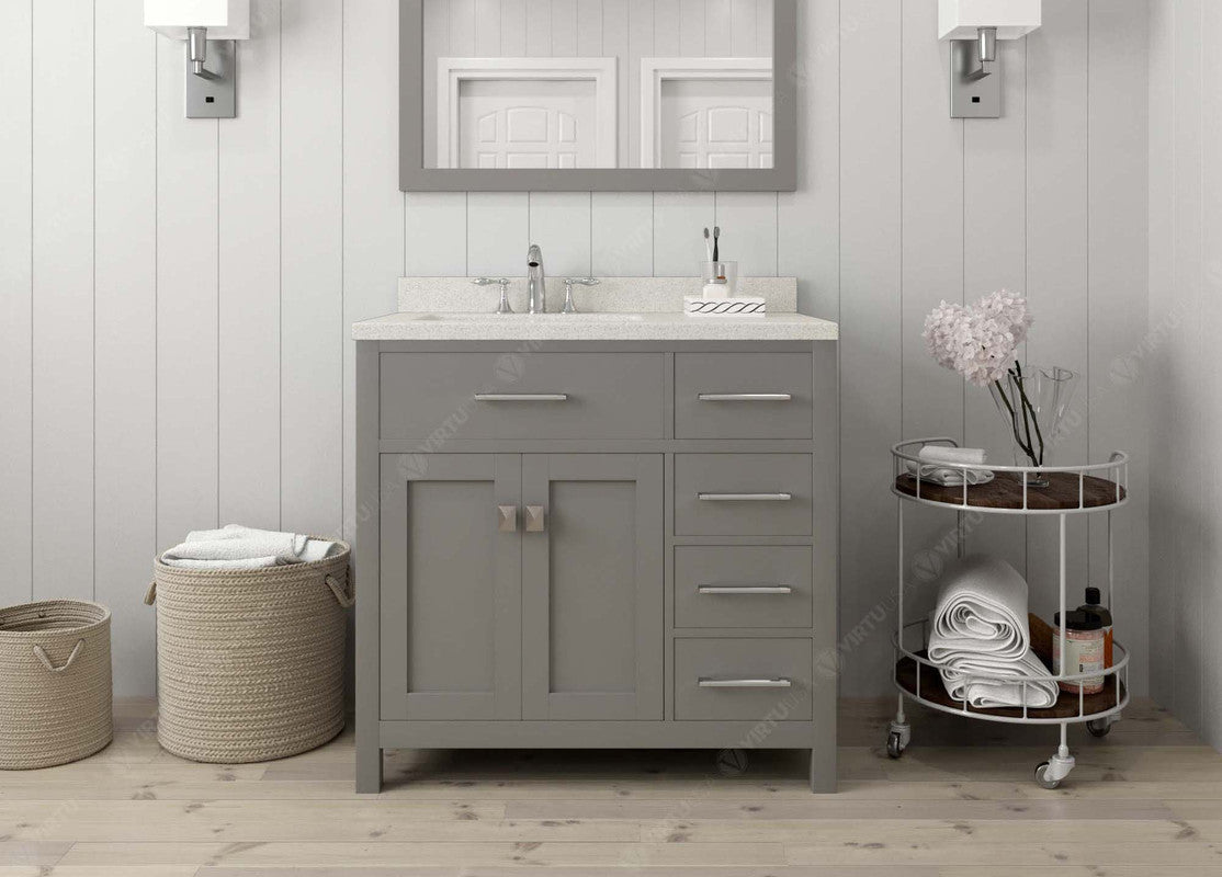 VHG MS-2136R-DWQSQ-GR-NM Caroline Parkway 36" Single Bath Vanity in Gray with White Quartz Top and Square Sink