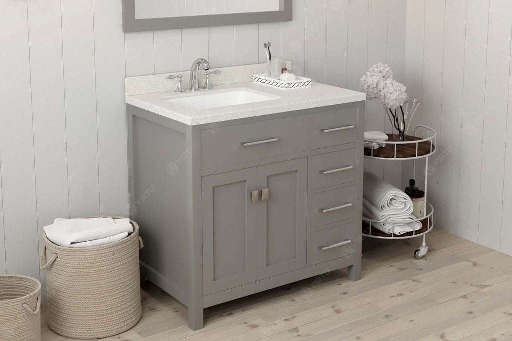 VHG MS-2136R-DWQSQ-GR-NM Caroline Parkway 36" Single Bath Vanity in Gray with White Quartz Top and Square Sink