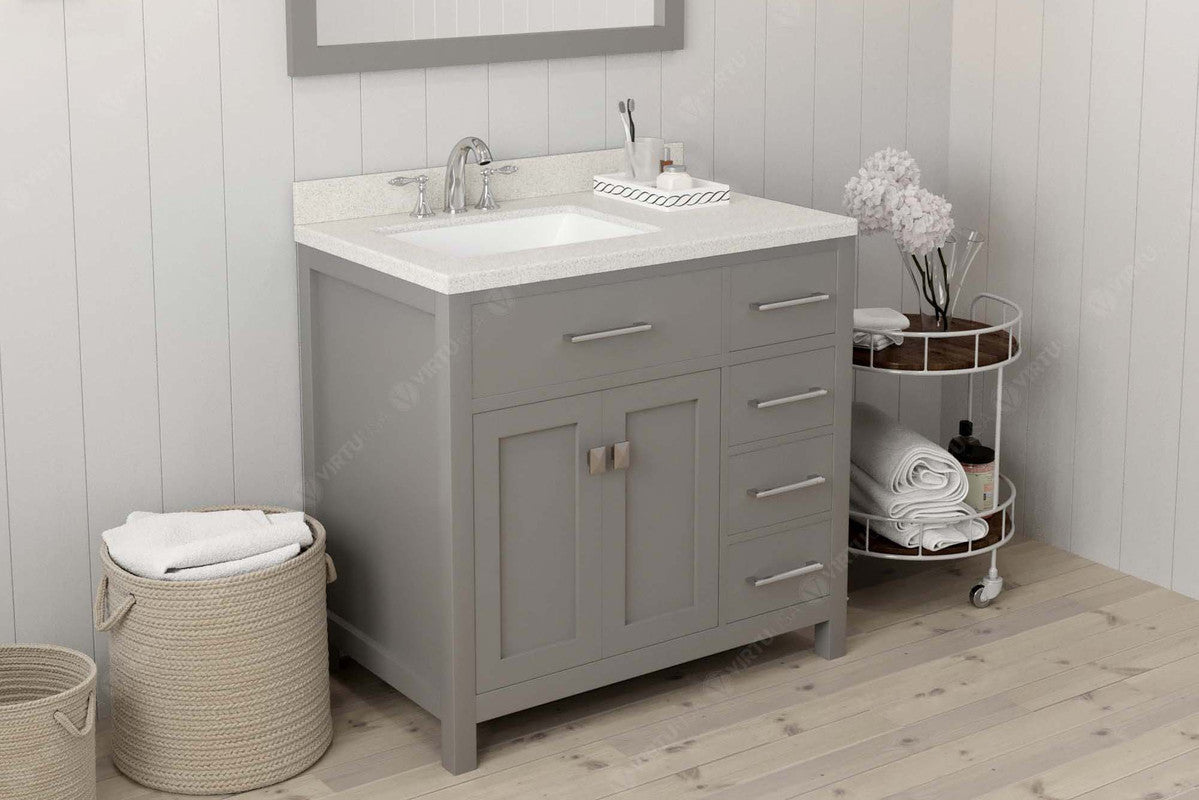 VHG MS-2136R-DWQSQ-GR-NM Caroline Parkway 36" Single Bath Vanity in Gray with White Quartz Top and Square Sink