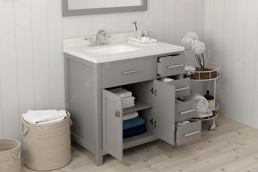 VHG MS-2136R-DWQSQ-GR-NM Caroline Parkway 36" Single Bath Vanity in Gray with White Quartz Top and Square Sink