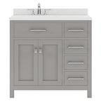 VHG MS-2136R-DWQSQ-GR-NM Caroline Parkway 36" Single Bath Vanity in Gray with White Quartz Top and Square Sink