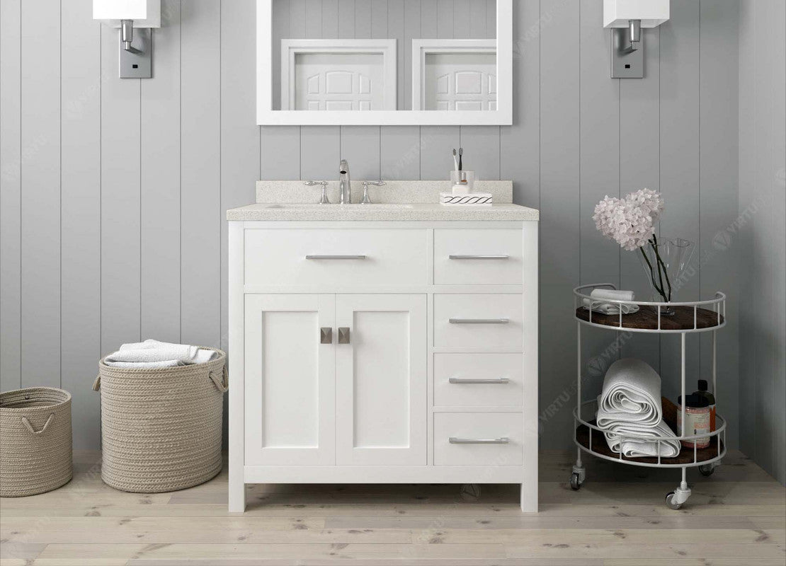 VHG MS-2136R-DWQSQ-WH-NM Caroline Parkway 36" Single Bath Vanity in White with White Quartz Top and Square Sink