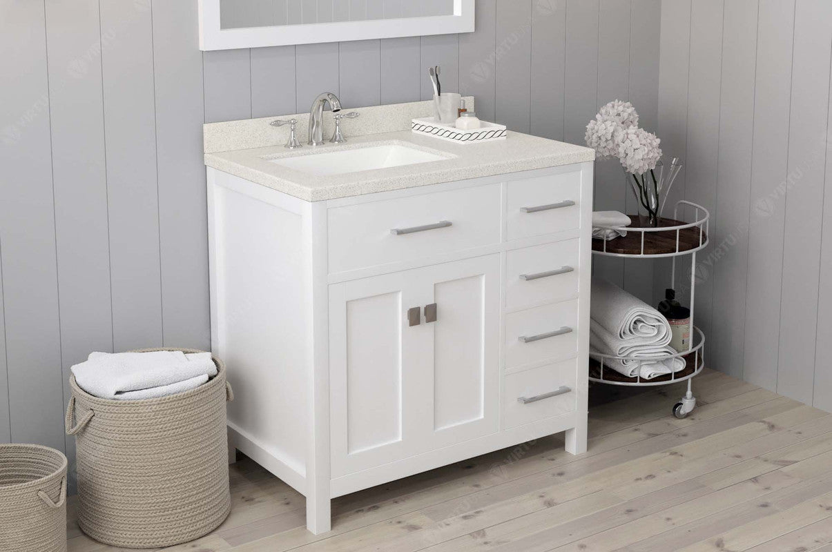 VHG MS-2136R-DWQSQ-WH-NM Caroline Parkway 36" Single Bath Vanity in White with White Quartz Top and Square Sink