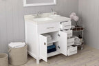 VHG MS-2136R-DWQSQ-WH-NM Caroline Parkway 36" Single Bath Vanity in White with White Quartz Top and Square Sink