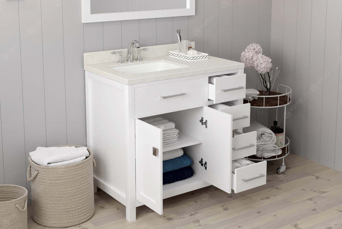 VHG MS-2136R-DWQSQ-WH-NM Caroline Parkway 36" Single Bath Vanity in White with White Quartz Top and Square Sink