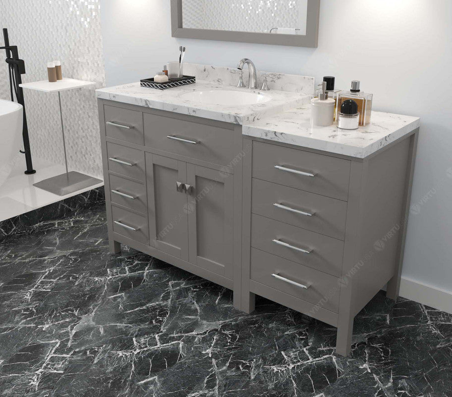 VHG MS-2157L-CMRO-GR-NM Caroline Parkway 57" Single Bath Vanity in Gray with Cultured Marble Quartz Top and Round Sink