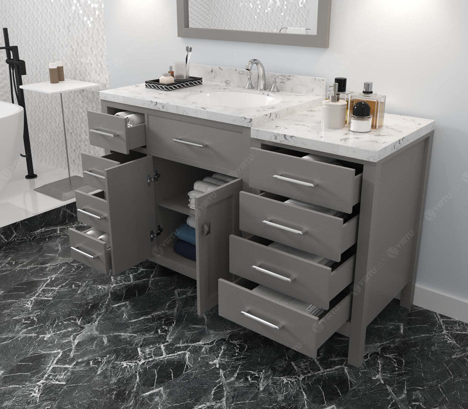 VHG MS-2157L-CMRO-GR-NM Caroline Parkway 57" Single Bath Vanity in Gray with Cultured Marble Quartz Top and Round Sink