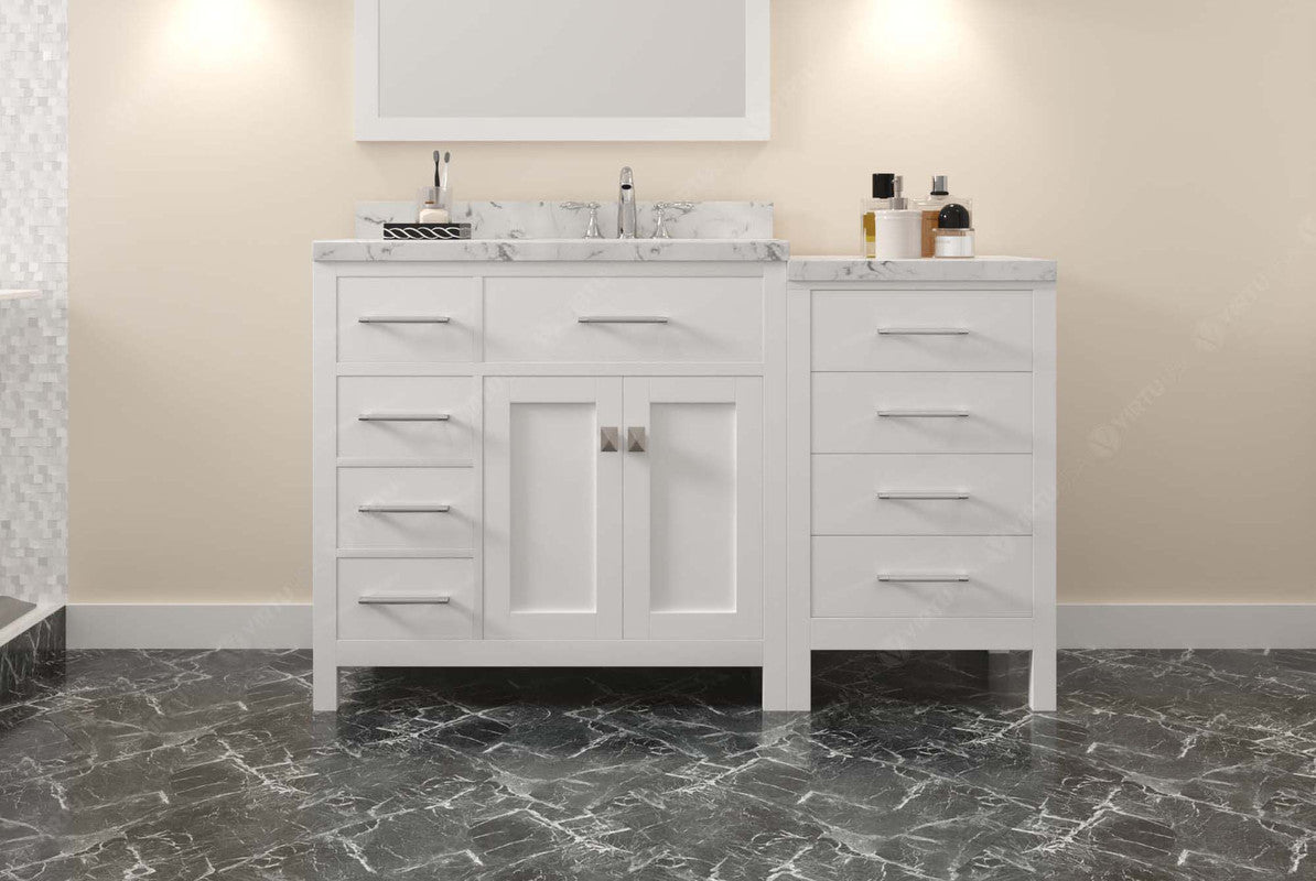 VHG MS-2157L-CMRO-WH-NM Caroline Parkway 57" Single Bath Vanity in White with Cultured Marble Quartz Top and Round Sink