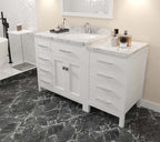 VHG MS-2157L-CMRO-WH-NM Caroline Parkway 57" Single Bath Vanity in White with Cultured Marble Quartz Top and Round Sink